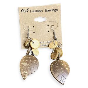 Fashion Brown Coconut Shell Leaf Dangle Boho Tropical Statement Earrings